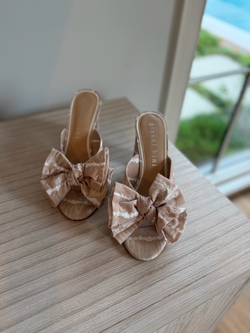 Gianni Bini Bow Mule Heels | Neutral Blush Slide Sandals Size 8 1/2